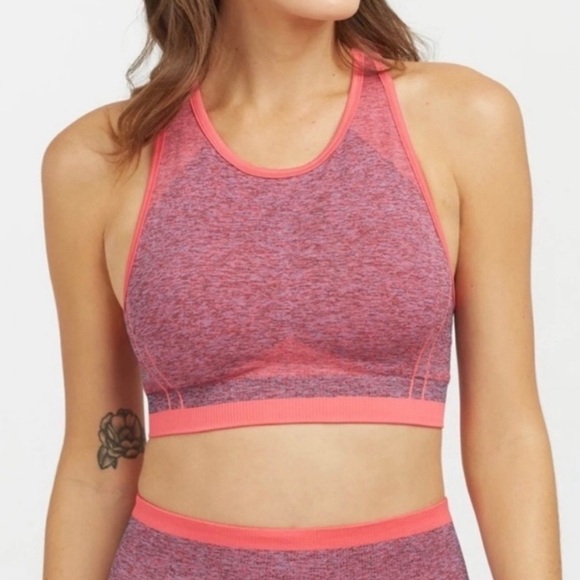 NWT Spanx Seamless Sculpt Sports Bra Spacedye Coral Punch - Picture 1 of 5
